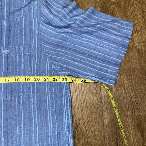 Puritan Men's Hawaiian themed shirt large blue strip palm leaves short sleeve - Picture 3 of 5